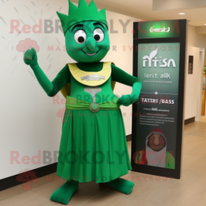 Forest Green Tikka Masala mascot costume character dressed with a Empire Waist Dress and Digital watches