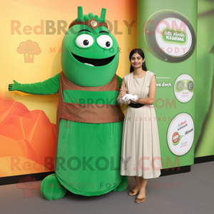 Forest Green Tikka Masala mascot costume character dressed with a Empire Waist Dress and Digital watches