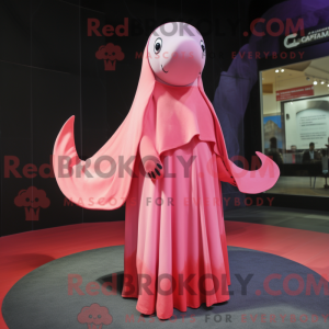 Maskottchenfigur eines rosa...
