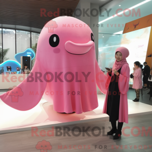 Maskotkarakter av en rosa...