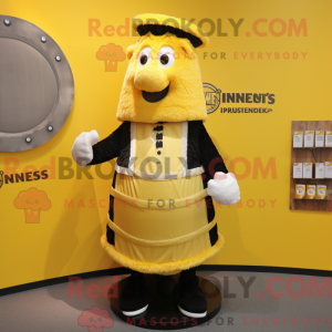 Maskot-karakter av en gul...