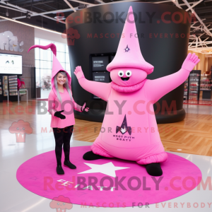 Maskotfigur av en rosa...