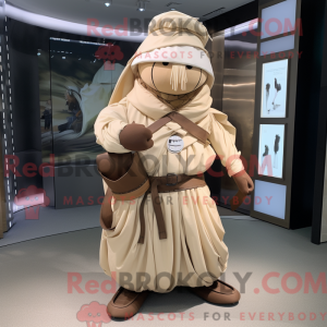 Maskotkarakter af en beige...