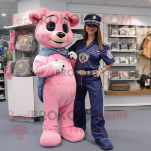 Pink Navy Seal mascot costume character dressed with a Mom Jeans and Wallets