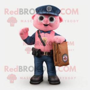 Pink Navy Seal mascot costume character dressed with a Mom Jeans and Wallets