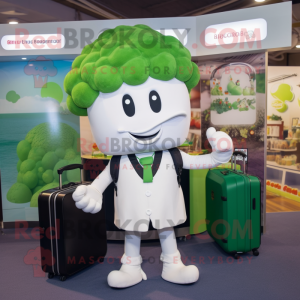 White Broccoli mascot costume character dressed with a A-Line Skirt and Briefcases