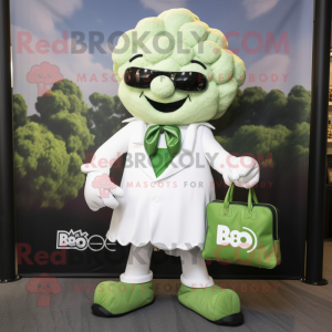 White Broccoli mascot costume character dressed with a A-Line Skirt and Briefcases