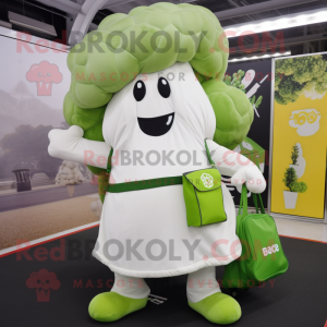 White Broccoli mascot costume character dressed with a A-Line Skirt and Briefcases