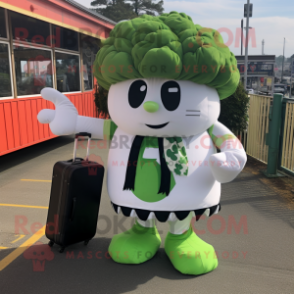 White Broccoli mascot costume character dressed with a A-Line Skirt and Briefcases