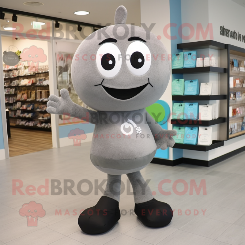 Gray Candy Box mascot costume character dressed with a Leggings and Tote bags Gray Candy Box mascot costume character dressed with a Leggings and Tote bags