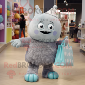 Gray Candy Box mascot costume character dressed with a Leggings and Tote bags
