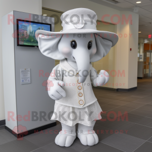 White Elephant mascot costume character dressed with a Wrap Skirt and Hat pins