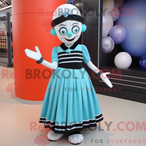 Maskotkarakter af en cyan...