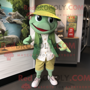 Maskot karakter af en grøn...