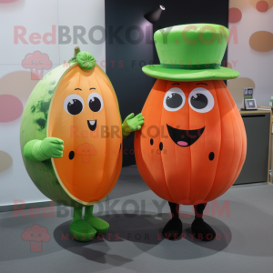 Orange Watermelon mascot costume character dressed with a Empire Waist Dress and Ties