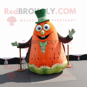Orange Watermelon mascot costume character dressed with a Empire Waist Dress and Ties