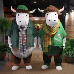 Forest Green Beef Wellington mascot costume character dressed with a Boyfriend Jeans and Shawls