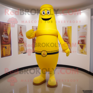 Lemon Yellow Bottle Of Mustard mascot costume character dressed with a Rash Guard and Belts
