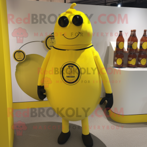 Lemon Yellow Bottle Of Mustard mascot costume character dressed with a Rash Guard and Belts