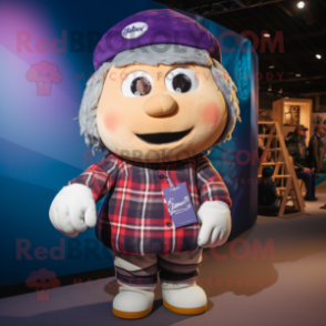 Purple Rugby Ball mascot costume character dressed with a Flannel Shirt and Headbands