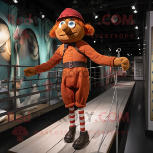 Rust Tightrope Walker mascot costume character dressed with a Running Shorts and Berets