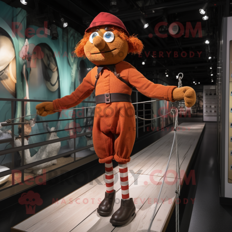 Rust Tightrope Walker mascot costume character dressed with a Running Shorts and Berets Rust Tightrope Walker mascot costume character dressed with a Running Shorts and Berets