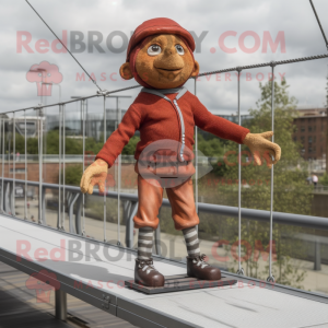 Rust Tightrope Walker mascot costume character dressed with a Running Shorts and Berets