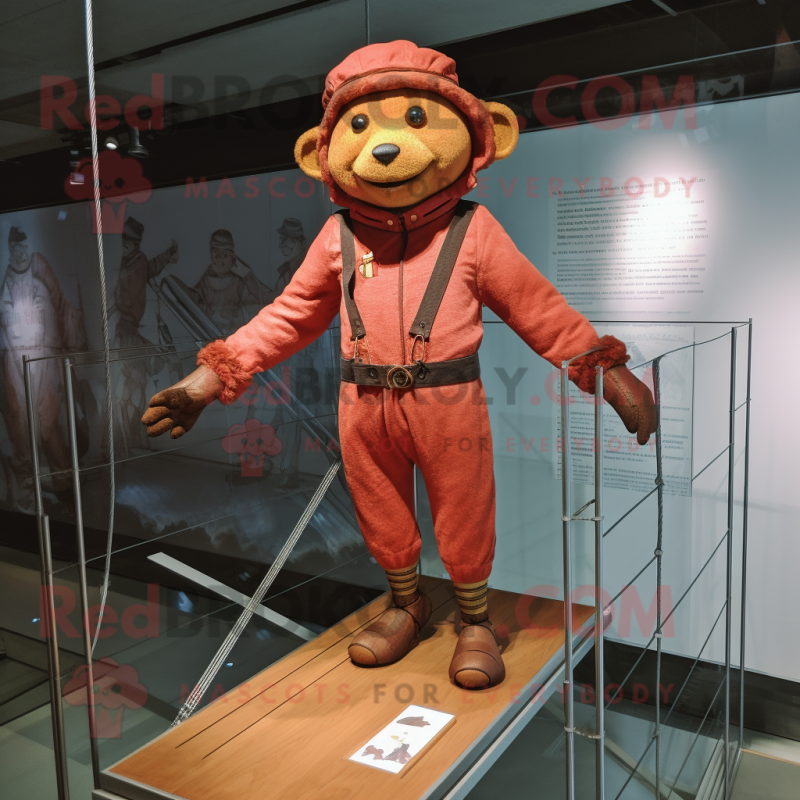 Rust Tightrope Walker mascot costume character dressed with a Running Shorts and Berets Rust Tightrope Walker mascot costume character dressed with a Running Shorts and Berets