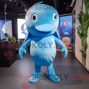 Característica da máscara de um narhval azul com um vestido de baile e bonés - Mascotes narval - REBROKO_405134 - RedBrokoly.com