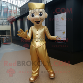 Gold Acrobat mascot costume character dressed with a Empire Waist Dress and Beanies