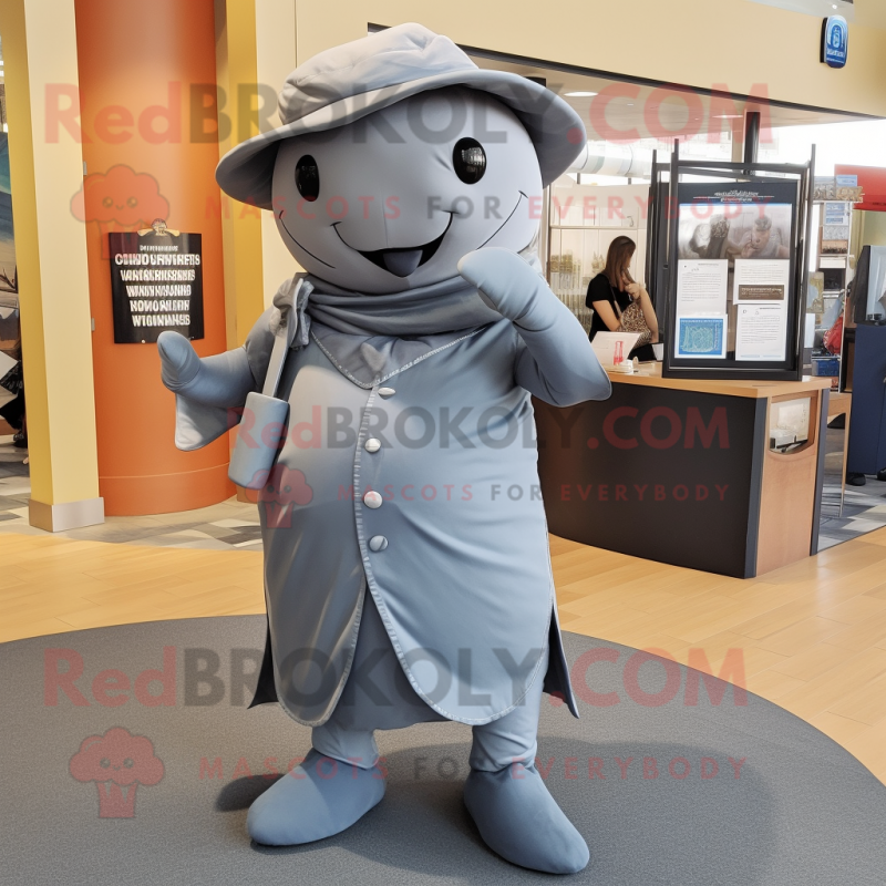 Gray Whale mascot costume character dressed with a Sheath Dress and Shoe clips Gray Whale mascot costume character dressed with a Sheath Dress and Shoe clips