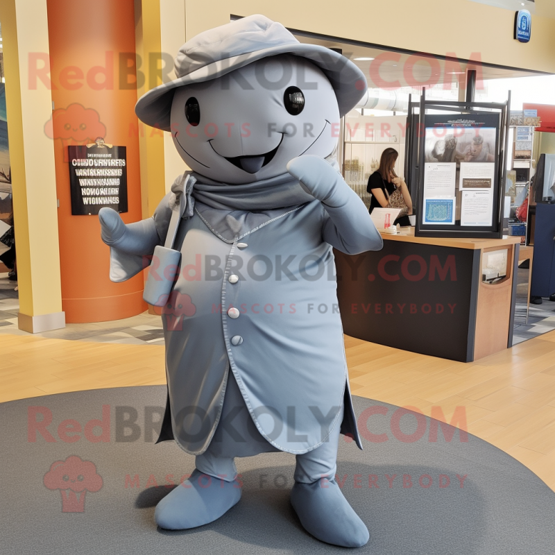 Gray Whale mascot costume character dressed with a Sheath Dress and Shoe clips