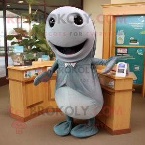 Gray Whale mascot costume character dressed with a Sheath Dress and Shoe clips