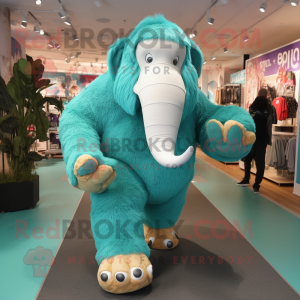 Teal Mammoth mascot costume character dressed with a Joggers and Foot pads