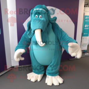 Teal Mammoth mascot costume character dressed with a Joggers and Foot pads