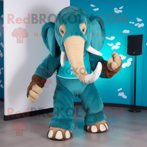 Teal Mammoth mascot costume character dressed with a Joggers and Foot pads