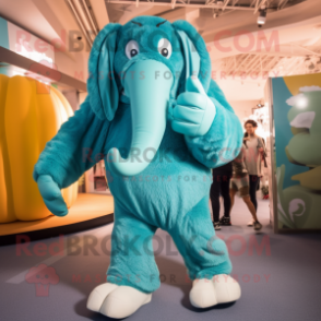 Teal Mammoth mascot costume character dressed with a Joggers and Foot pads