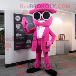 Maskotkarakter av en rosa...