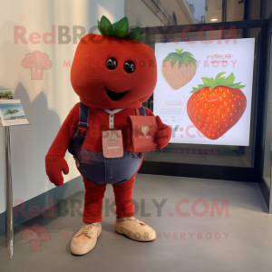 Rust Strawberry mascot costume character dressed with a Henley Tee and Wallets