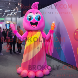 Maskotkarakter av en rosa...