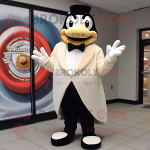Cream Bagels mascot costume character dressed with a Tuxedo and Gloves