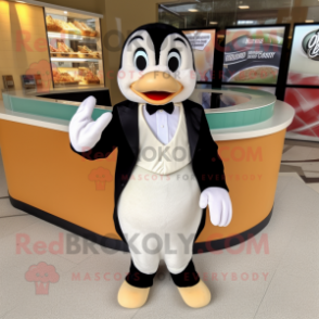 Cream Bagels mascot costume character dressed with a Tuxedo and Gloves