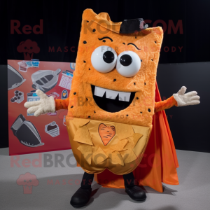 Orange Nachos mascot costume character dressed with a Vest and Hair clips