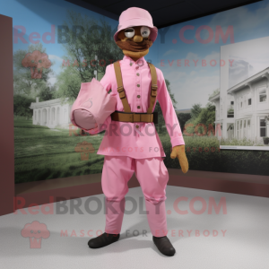Pink Civil War Soldier mascot costume character dressed with a Cargo Pants and Headbands