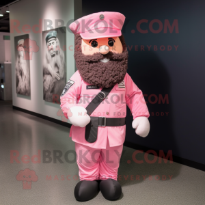 Pink Civil War Soldier mascot costume character dressed with a Cargo Pants and Headbands