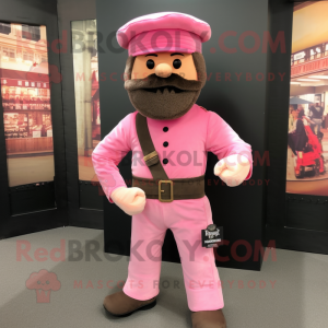 Pink Civil War Soldier mascot costume character dressed with a Cargo Pants and Headbands