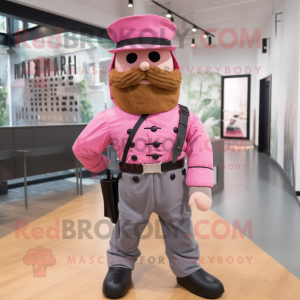 Pink Civil War Soldier mascot costume character dressed with a Cargo Pants and Headbands