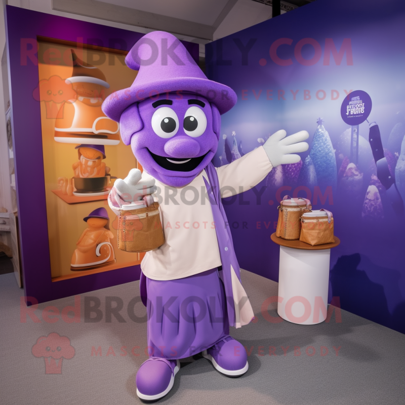 Lavender Gyro mascot costume character dressed with a Long Sleeve Tee and Handbags Lavender Gyro mascot costume character dressed with a Long Sleeve Tee and Handbags