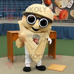 Beige Nachos mascot costume character dressed with a Baseball Tee and Reading glasses