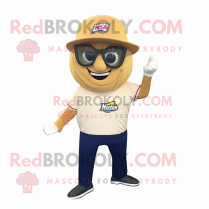 Beige Nachos mascot costume character dressed with a Baseball Tee and Reading glasses
